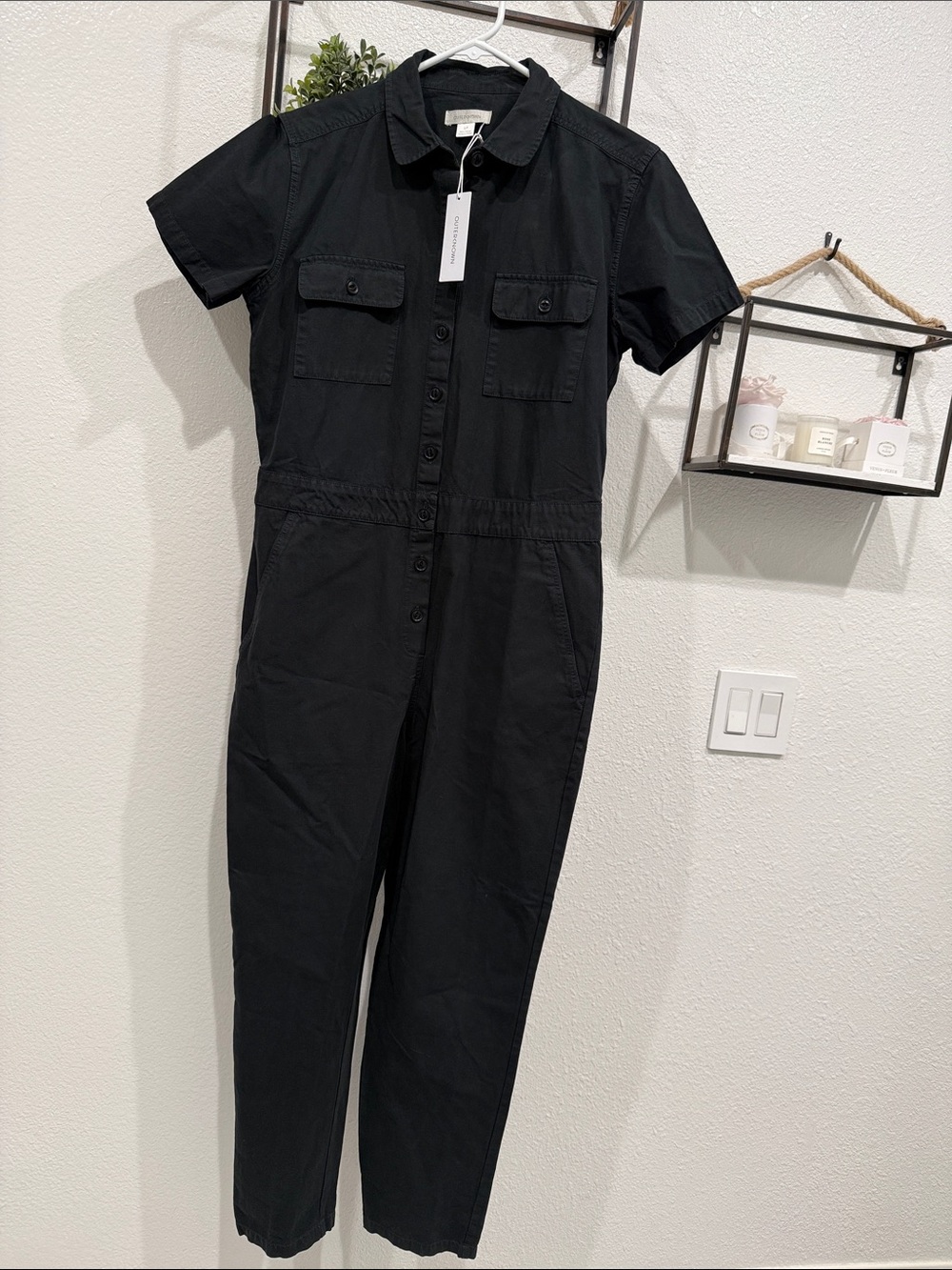 NWT!! Outerknown Black Short-Sleeve Utility Jumpsuit